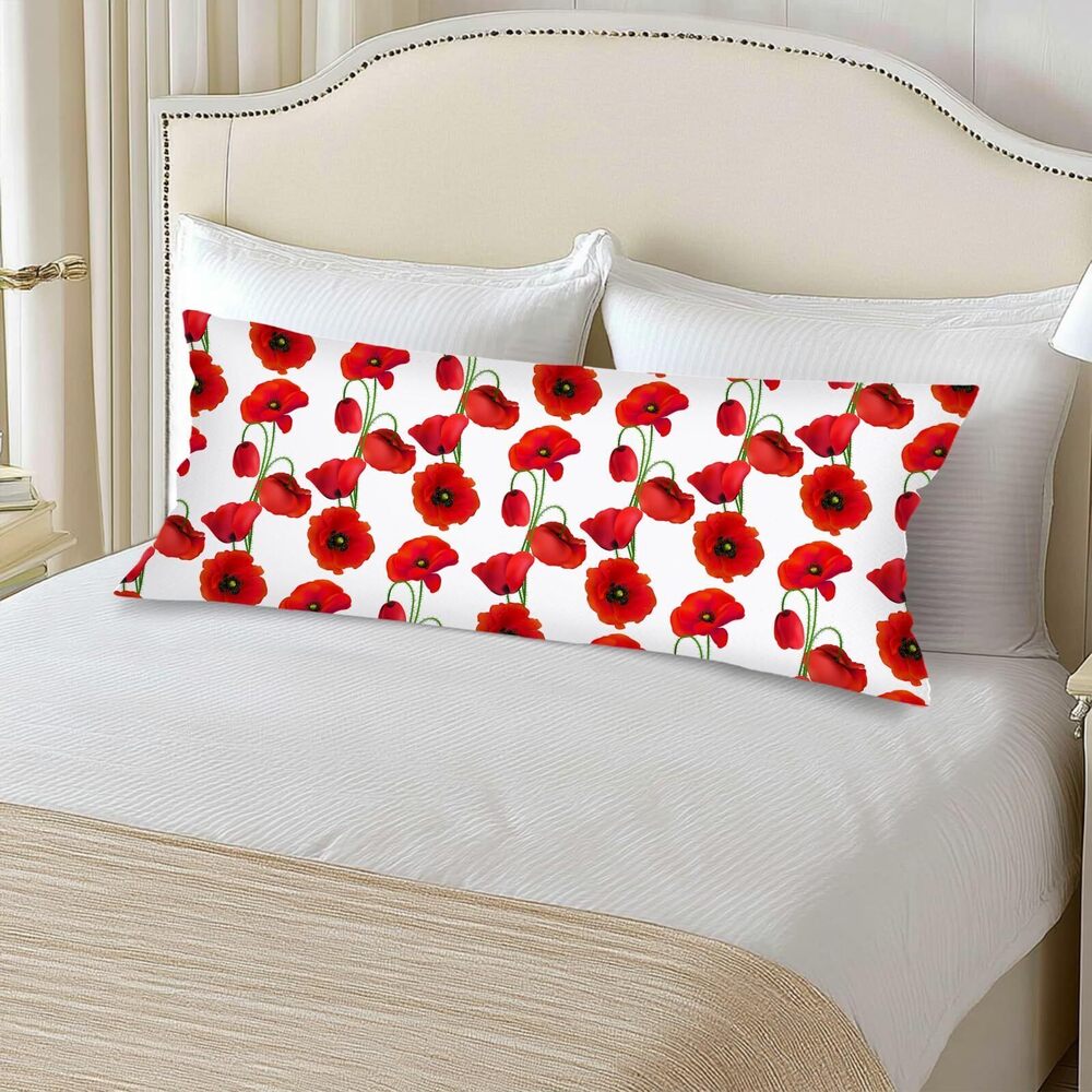 6090 Poppy Flowers Lumbar Pillow Cover 14x36 Long Body Pillow Covers